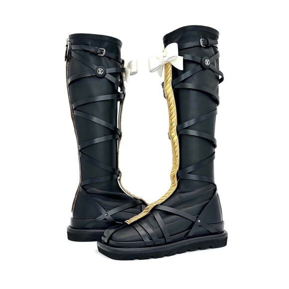 NIB Louis Vuitton A/W 2021 Runway Fornasetti LV Monogram Knee High Boots 37 - Picture 2 of 13